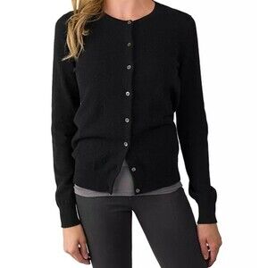 NWT JENNIE LIU Women's 100% Pure Cashmere‎ Cardigan Sweater Button Black Size XL